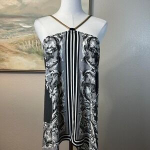 Express Baroque Print Scarf Hem Open Back Top Asymmetrical - Size M